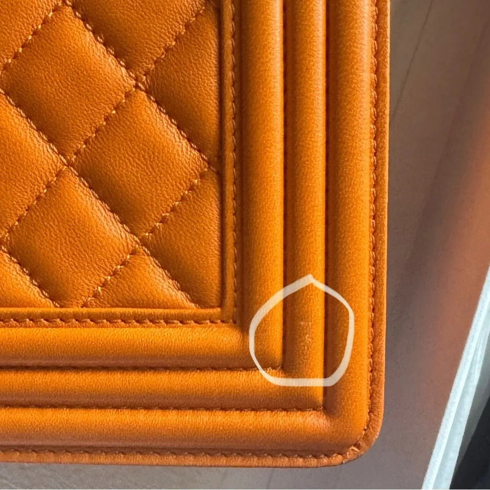 CHANEL Orange Quilted Leather Boy Crossbody Shoulder Boy Bag (Brand New)
